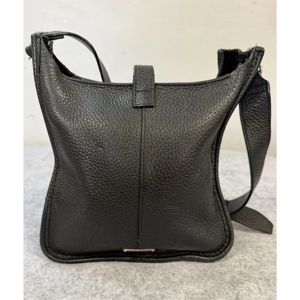Rebecca Minkoff Black Pebbled Leather Crossbody Braided Trim Zip Top Messenger